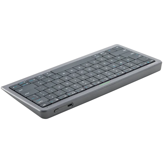 Click&Touch, wireless multimedia keyboard for Smart-TV with touchpad embedded into keys, auto-switch between keyboard and touchpad, connect to 5 devices via Bluetooth, USB dongle and Type-C, LED status indicators, built-in battery, space grey color — image 10
