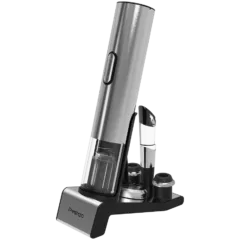 Prestigio Garda, smart wine opener, simple operation with 2 buttons, aerator, vacuum stopper preserver, foil cutter, opens up to 50 bottles wihout recharging, premium design, 500mAh battery, Dimensions D 17mm* H 290mm* W100 mm, silver color.