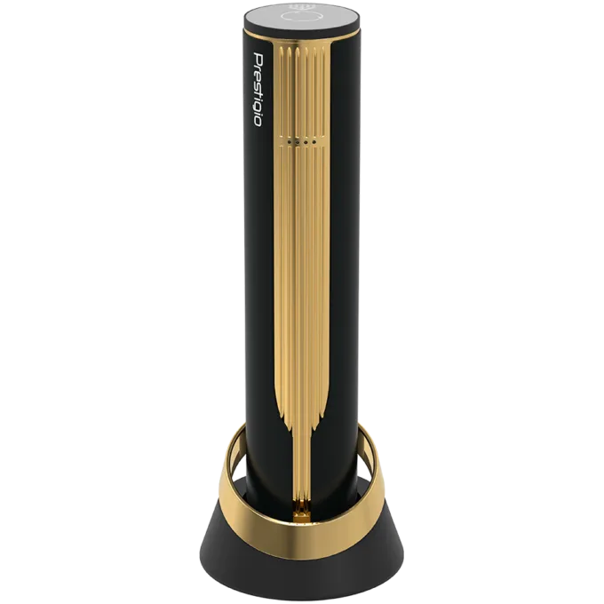 Prestigio Maggiore, smart wine opener, 100% automatic, opens up to 70 bottles without recharging, foil cutter included, premium design, 480mAh battery, Dimensions D 48*H228mm, black + gold color. — image 1