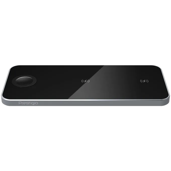 Prestigio ReVolt A5, 3-in-1 wireless charging station for iPhone, Apple Watch, AirPods, wilreless output for phone 7.5W/10W, wireless output for AirPods 5W, wireless output for Apple Watch 2.5W, material: aluminum+tempered glass, black+space grey color. — image 4