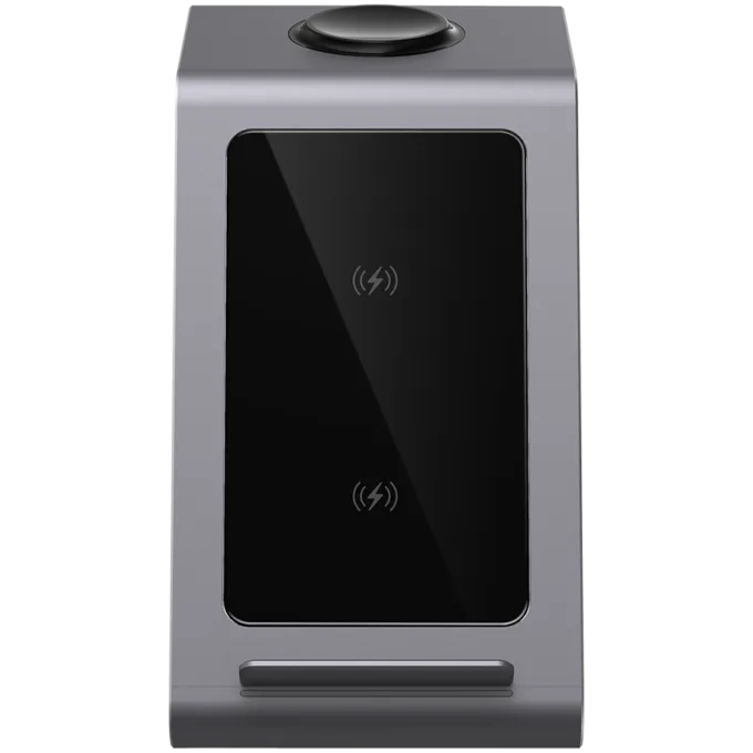 Prestigio ReVolt A8, 3-in-1 wireless charging station for iPhone, Apple Watch, AirPods, wilreless output for phone 7.5W/10W, wireless output for AirPods 5W, wireless output for Apple Watch 2.5W, material: aluminum+tempered glass, space grey color. — image 2