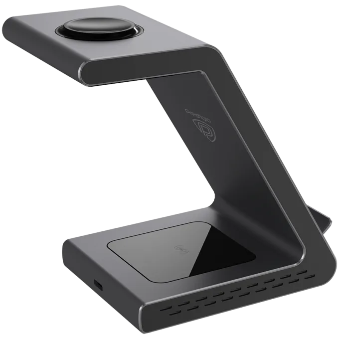 Prestigio ReVolt A8, 3-in-1 wireless charging station for iPhone, Apple Watch, AirPods, wilreless output for phone 7.5W/10W, wireless output for AirPods 5W, wireless output for Apple Watch 2.5W, material: aluminum+tempered glass, space grey color. — image 6