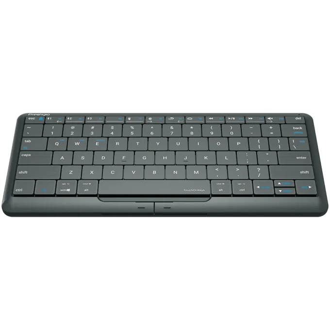 Prestigio Click&Touch 2, wireless multimedia smart keyboard with touchpad embedded into keys, auto-switch between keyboard and touchpad modes, touch multimedia sliders, left and right physical "mouse" buttons, connects up to 5 devices via Bluetooth and Type-C, Clevetura App. KB layout: ENG, color: space grey — image 3