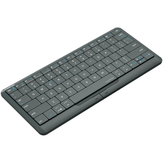 Prestigio Click&Touch 2, wireless multimedia smart keyboard with touchpad embedded into keys, auto-switch between keyboard and touchpad modes, touch multimedia sliders, left and right physical "mouse" buttons, connects up to 5 devices via Bluetooth and Type-C, Clevetura App. KB layout: ENG, color: space grey — image 5