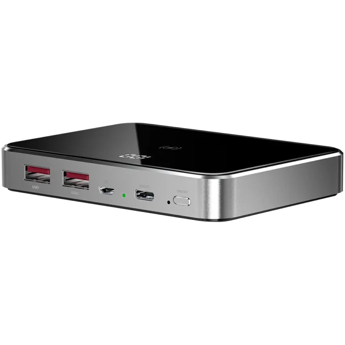 Prestigio Graphene PD, fast charging powerbank, capacity 20000 mAh, 2*USB3.0 quick charge, 1*Type-C PD, wireless charging interface 10W, LED battery indicator, leather case, cable type C-USB, 60W adapter in the box, aluminium and tempered glass, black+space grey color. — image 3