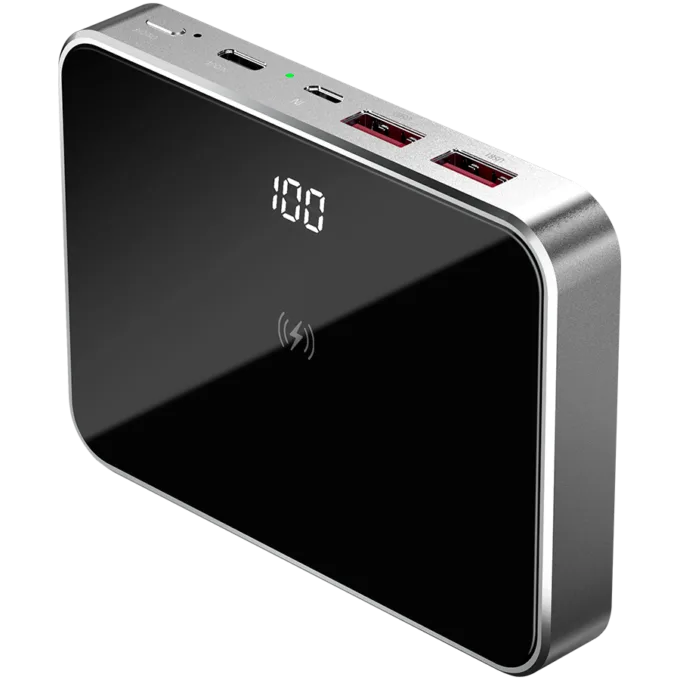 Prestigio Graphene PD, fast charging powerbank, capacity 20000 mAh, 2*USB3.0 quick charge, 1*Type-C PD, wireless charging interface 10W, LED battery indicator, leather case, cable type C-USB, 60W adapter in the box, aluminium and tempered glass, black+space grey color. — image 6