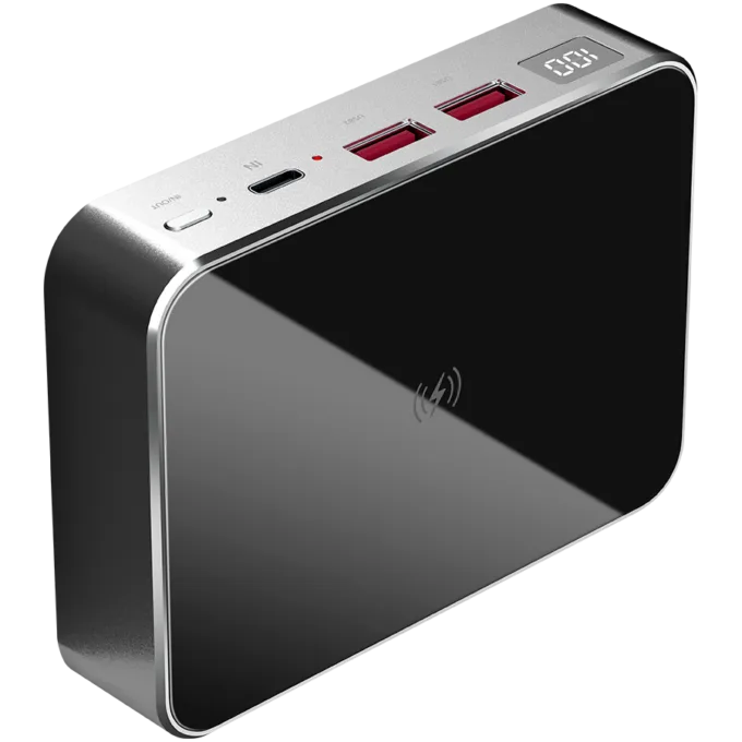 Prestigio Graphene PD PRO, fast charging powerbank, 20000 mAh, 2*USB3.0 QC, 1*Type-C PD, wireless charging interface 10W, LED battery indicator, leather case, cable type C-USB, 60W adapter in the box, aluminium and tempered glass, Silver grey color — image 5