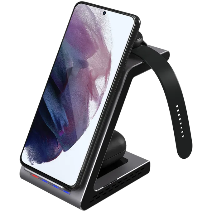 3 in 1 wireless charger Input:5V3A/9V2A/12V1.5A(QC3.0 or PD18W) Wireless: 9V1.1A/5V1.5A (7.5W/10W) Wireless for TWS: 5V 1A(Max) Wireless for Samsung: 5V 0.3A(1.5W), Aluminum+Tempered Glass — image 9