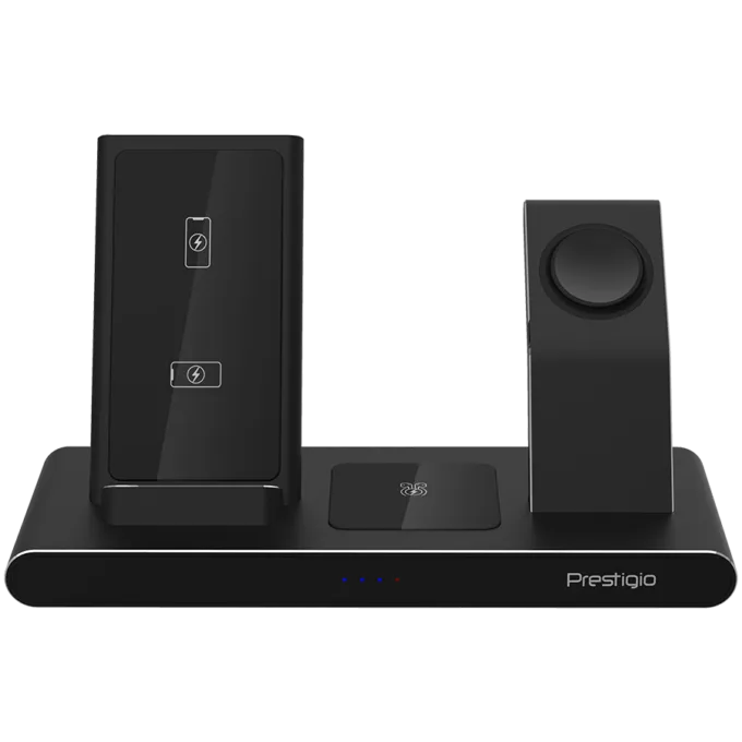 Prestigio ReVolt A7, 3-in-1 wireless charging station for iPhone, Apple Watch, AirPods, wilreless output for phone 7.5W/10W, wireless output for AirPods 5W, wireless output for Apple Watch 2.5W, material: aluminum+tempered glass, black color — image 2