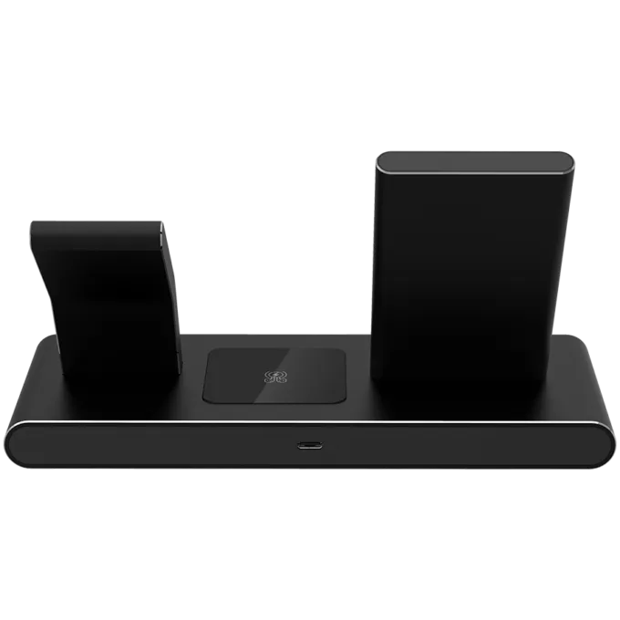Prestigio ReVolt A7, 3-in-1 wireless charging station for iPhone, Apple Watch, AirPods, wilreless output for phone 7.5W/10W, wireless output for AirPods 5W, wireless output for Apple Watch 2.5W, material: aluminum+tempered glass, black color — image 9