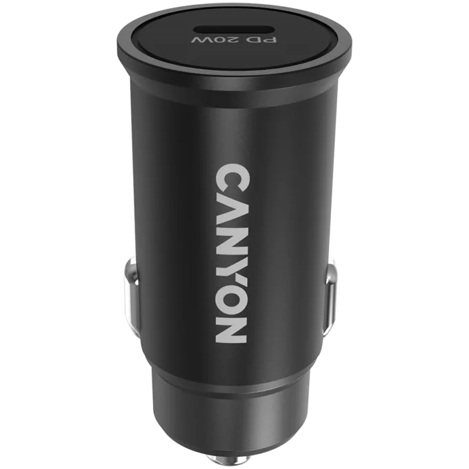 Canyon C-20, PD 20W Pocket size car charger, input: DC12V-24V, output: PD20W, support iPhone12 PD fast charging, Compliant with CE RoHs , Size: 50.6*23.4*23.4, 18g, Black — image 1
