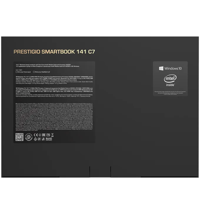 Prestigio SmartBook 141 C6, 14.1"(1366*768) TN, Windows 10 Pro, up to 2.2GHz DC AMD A4-9120e, 4/128GB, BT 4.2, WiFi, USB 3.0, USB 2.0, USB-C, HDD 2.5" slot, MicroSD card slot, mini HDMI, 0.3MP cam, EN kbd, 7.4V@5000mAh bat, Metal grey — image 15