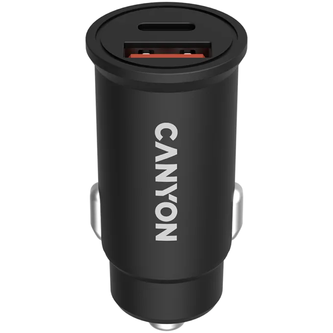 CANYON C-20B03, PD 30W/QC3.0 18W Pocket size car charger with 1-USB A+ 1-USB-C Input: DC12V-24V, Output: USBC: PD30W( 5V3A/9V3A/12V2.5A/15V2A/20V1.5A),USB-A:QC3.0 18W (5V3A — image 1