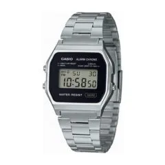 Casio A158WA Vintage unisex digital watch with stainless steel bracelet, silver