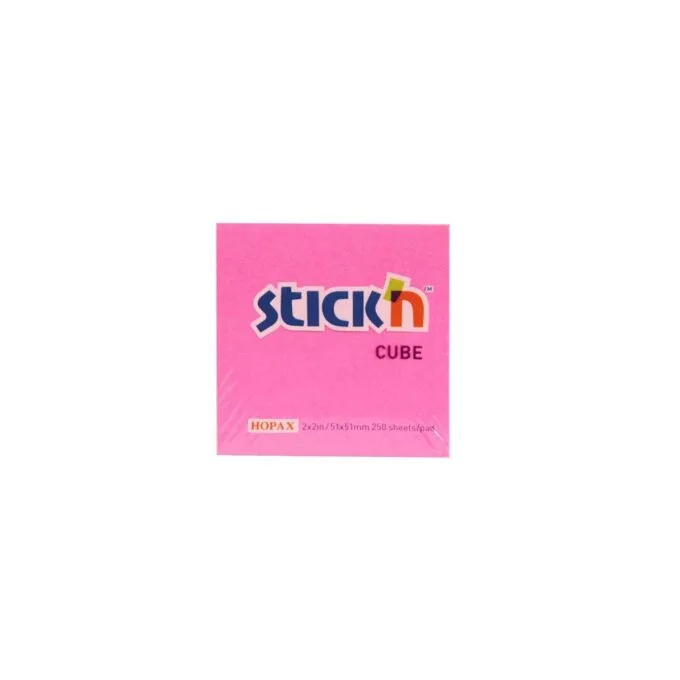 STICK N 50X50MM 250 SHEETS CUBE PINK — image 1