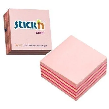 STICK N 76X76MM 400 SHEETS CUBE PINK YELLOW — image 1