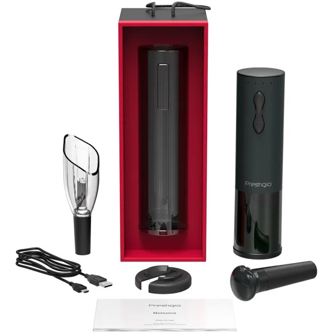 Bolsena, Electric wine opener with Prestigio Logo, aerator , vacuum preserver, Black color — image 9