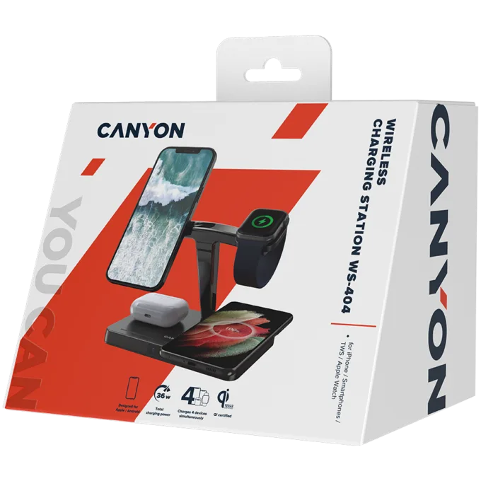 CANYON wireless charger WS-404 15W 4in1 Black — image 3