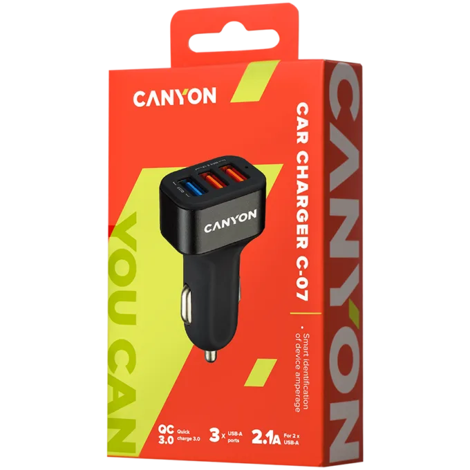CANYON car charger C-07 QC 3.0 2.4A/3USB-A Black — image 3