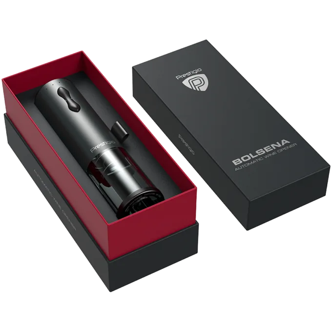 Prestigio Bolsena, smart wine opener, simple operation with 2 buttons, aerator, vacuum stopper preserver, foil cutter, opens up to 80 bottles without recharging, 500mAh battery, Dimensions D 48.2*H183mm, black color. — image 6
