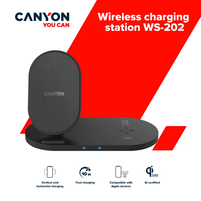 CANYON wireless charger WS-202 10W 2in1 Black — image 4