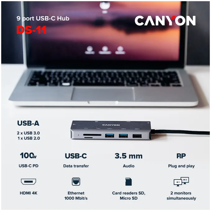 CANYON hub DS-11 9in1 USB-C Space Grey — image 4
