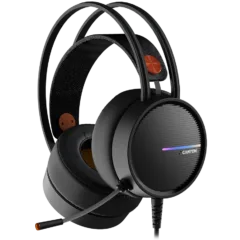 CANYON INTERCEPTOR GH-8A, Gaming headset 3.5mm jack plus USB connector for LED backlight, adjustable microphone and volume control, with 2in1 3.5mm adapter, cable 2M, Black and Orange, 0.36kg