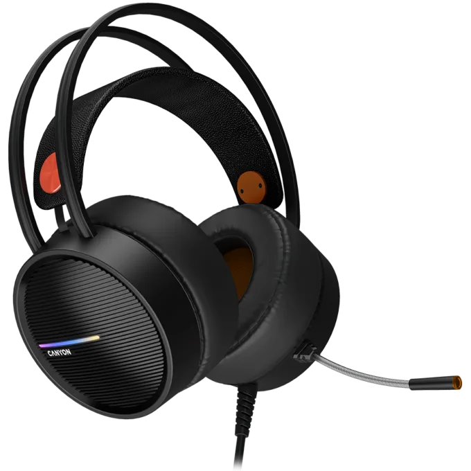 CANYON INTERCEPTOR GH-8A, Gaming headset 3.5mm jack plus USB connector for LED backlight, adjustable microphone and volume control, with 2in1 3.5mm adapter, cable 2M, Black and Orange, 0.36kg — image 2