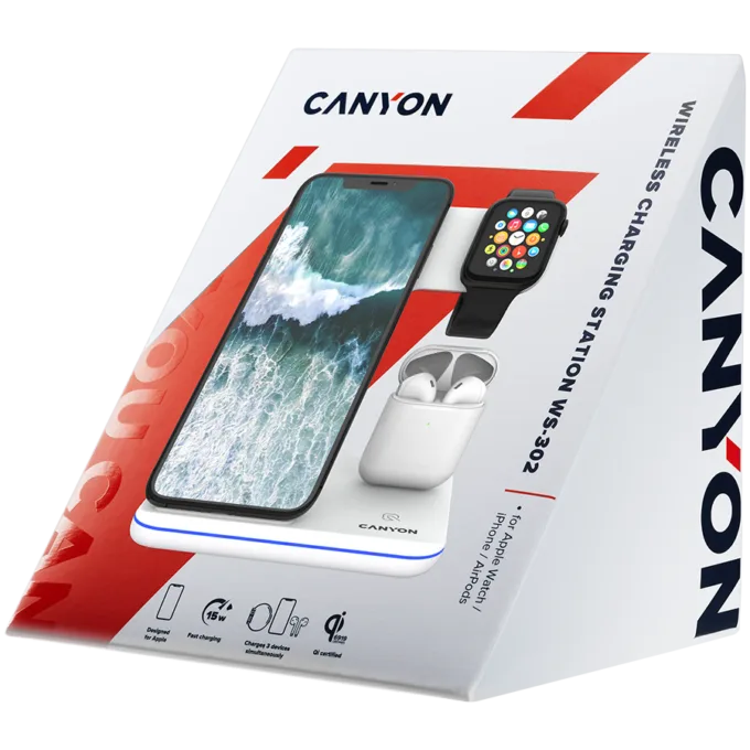 CANYON wireless charger WS-302 15W 3in1 UK White — image 2