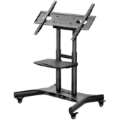 ONKRON Tilting Mobile TV Stand for 50'' – 83 Inch LCD LED OLED TV Screens & Touch Panels Rolling TV Cart on Wheels with Shelf, Black