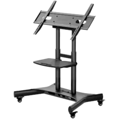 ONKRON Tilting Mobile TV Stand for 50'' – 83 Inch LCD LED OLED TV Screens & Touch Panels Rolling TV Cart on Wheels with Shelf, Black