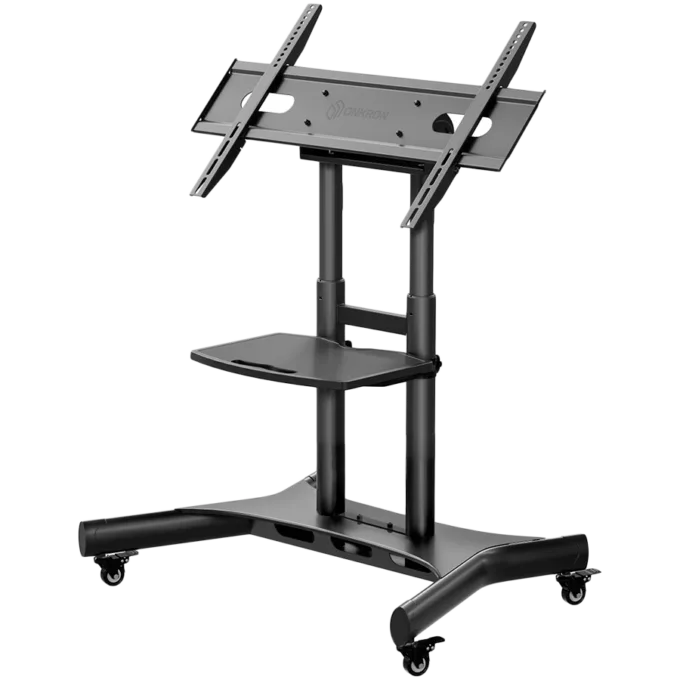 ONKRON Tilting Mobile TV Stand for 50'' – 83 Inch LCD LED OLED TV Screens & Touch Panels Rolling TV Cart on Wheels with Shelf, Black — image 1