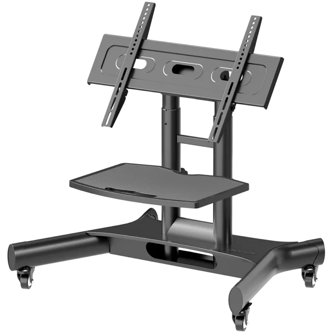 ONKRON Tilting Mobile TV Stand for 32'' – 70 Inch LCD LED OLED TV Screens & Touch Panels Rolling TV Cart on Wheels with Shelf, Black — image 1