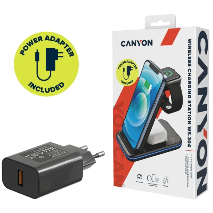 CANYON wireless charger WS-304 15W 3in1 UK Black — image 7