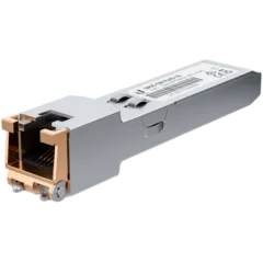 Ubiquiti UACC-CM-RJ45-1G SFP to RJ45 transceiver module that delivers 1 Gbps speed via a converted Ethernet connection.