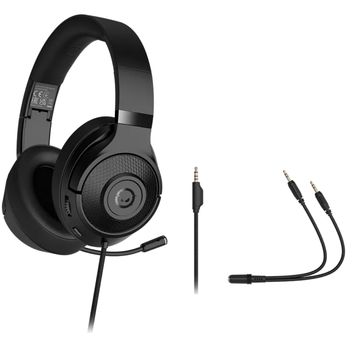 LORGAR Noah 101, Gaming headset with microphone, 3.5mm jack connection, cable length 2m, foldable design, PU leather ear pads, size: 185*195*80mm, 0.245kg, black — image 5
