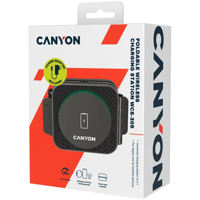 CANYON wireless charger WS-305 15W 3in1 Foldable UK Black — image 9