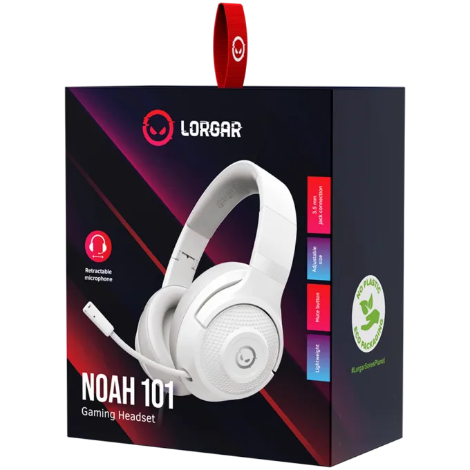 LORGAR Noah 101, Gaming headset with microphone, 3.5mm jack connection, cable length 2m, foldable design, PU leather ear pads, size: 185*195*80mm, 0.245kg, white — image 7