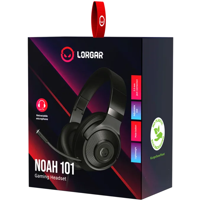 LORGAR Noah 101, Gaming headset with microphone, 3.5mm jack connection, cable length 2m, foldable design, PU leather ear pads, size: 185*195*80mm, 0.245kg, black — image 7