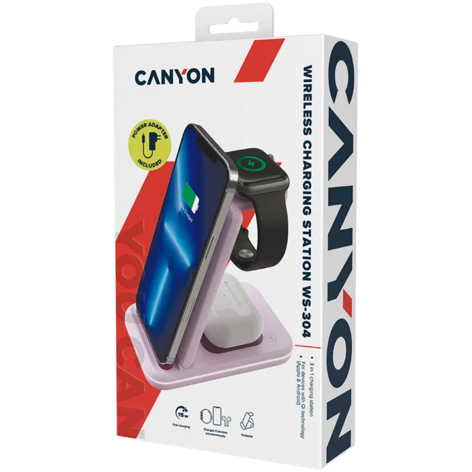 CANYON wireless charger WS-304 15W 3in1 Iced Pink — image 9