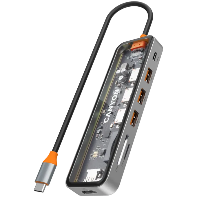 CANYON hub DS-13 7in1 4k USB-C Transparent Space Grey — image 1