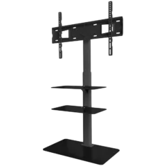 ONKRON Universal Floor TV Stand Tempered Glass Base and Shelves for 32-65'' TVs, Black