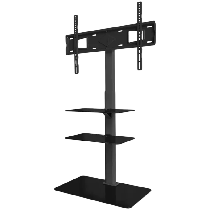 ONKRON Universal Floor TV Stand Tempered Glass Base and Shelves for 32-65'' TVs, Black — image 1