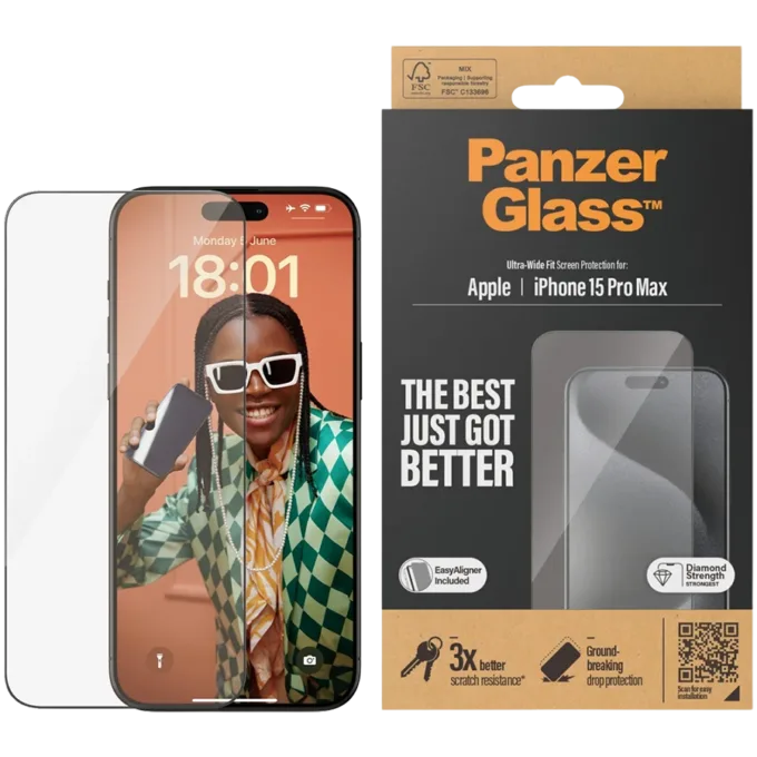 PanzerGlass® Screen Protector iPhone 15 Pro Max | Ultra-Wide Fit w. EasyAligner — image 1