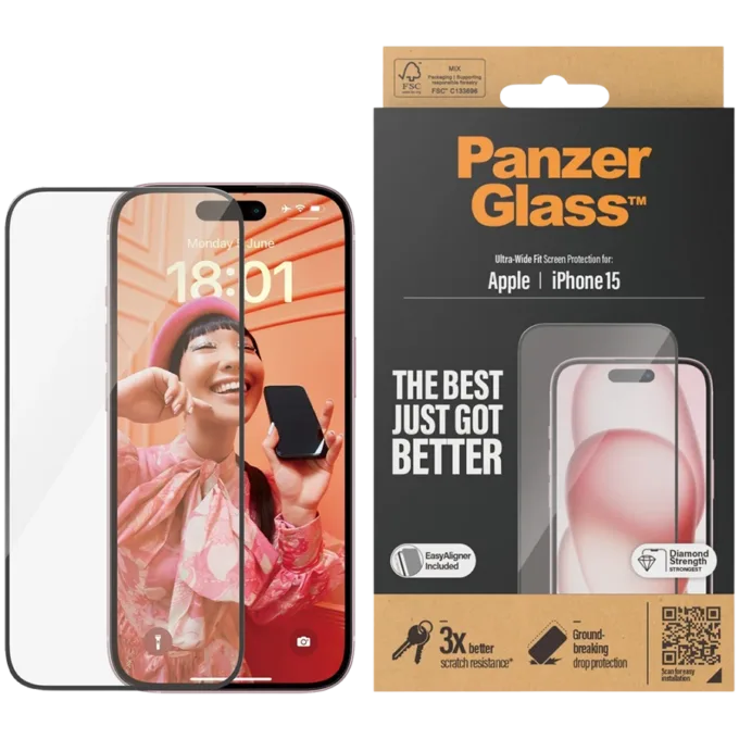 PanzerGlass® Screen Protector iPhone 15 | Ultra-Wide Fit w. EasyAligner — image 1