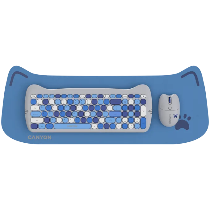 CANYON HSET-W6 EN Keyboard+Mouse Kitty Edition AAA+АА Wireless Blue — image 1