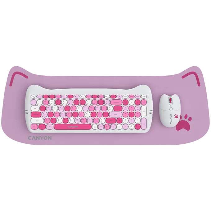 CANYON HSET-W6 EN Keyboard+Mouse Kitty Edition AAA+АА Wireless Pink — image 1