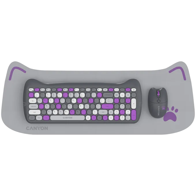 CANYON HSET-W6 EN Keyboard+Mouse Kitty Edition AAA+АА Wireless Violet — image 1