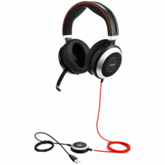 JABRA EVOLVE 80 UC Stereo USB Headband, Active Noise cancelling, USB connector, with mute-button and volume control on the cord, Busylight , Discret boomarm, active Noise Cancellation, Listen-In