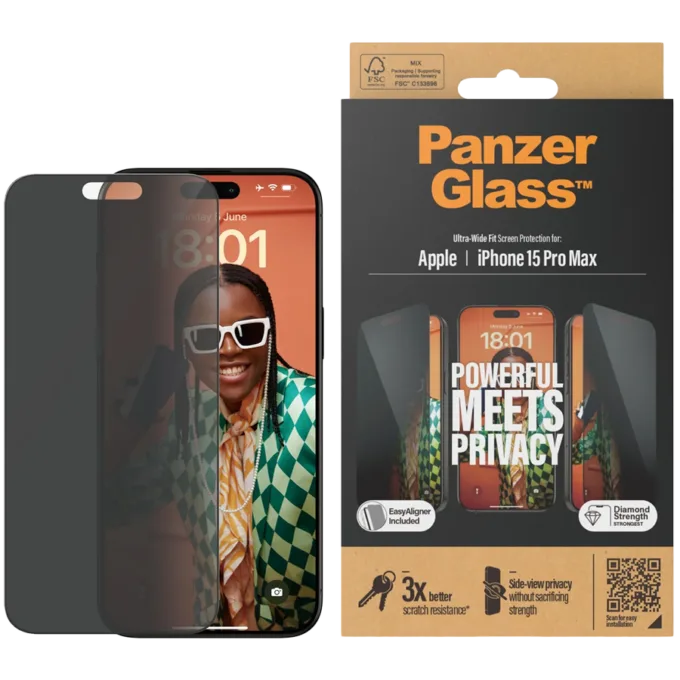 PanzerGlass® Privacy Screen Protector iPhone 15 Pro Max | Ultra-Wide Fit w. EasyAligner — image 1